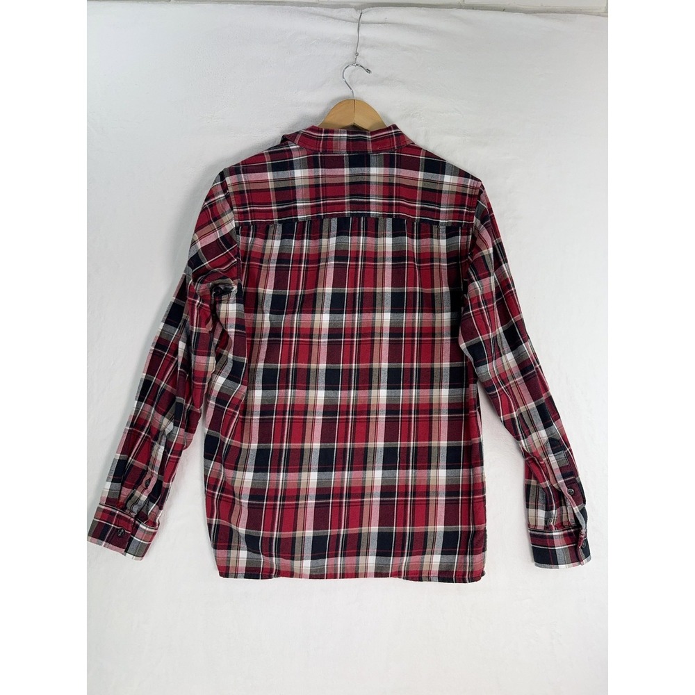 Slate & Stone Shirt Mens Small Red Plaid Flannel‎ Band Collar Long Sleeve Casual - Picture 5 of 6